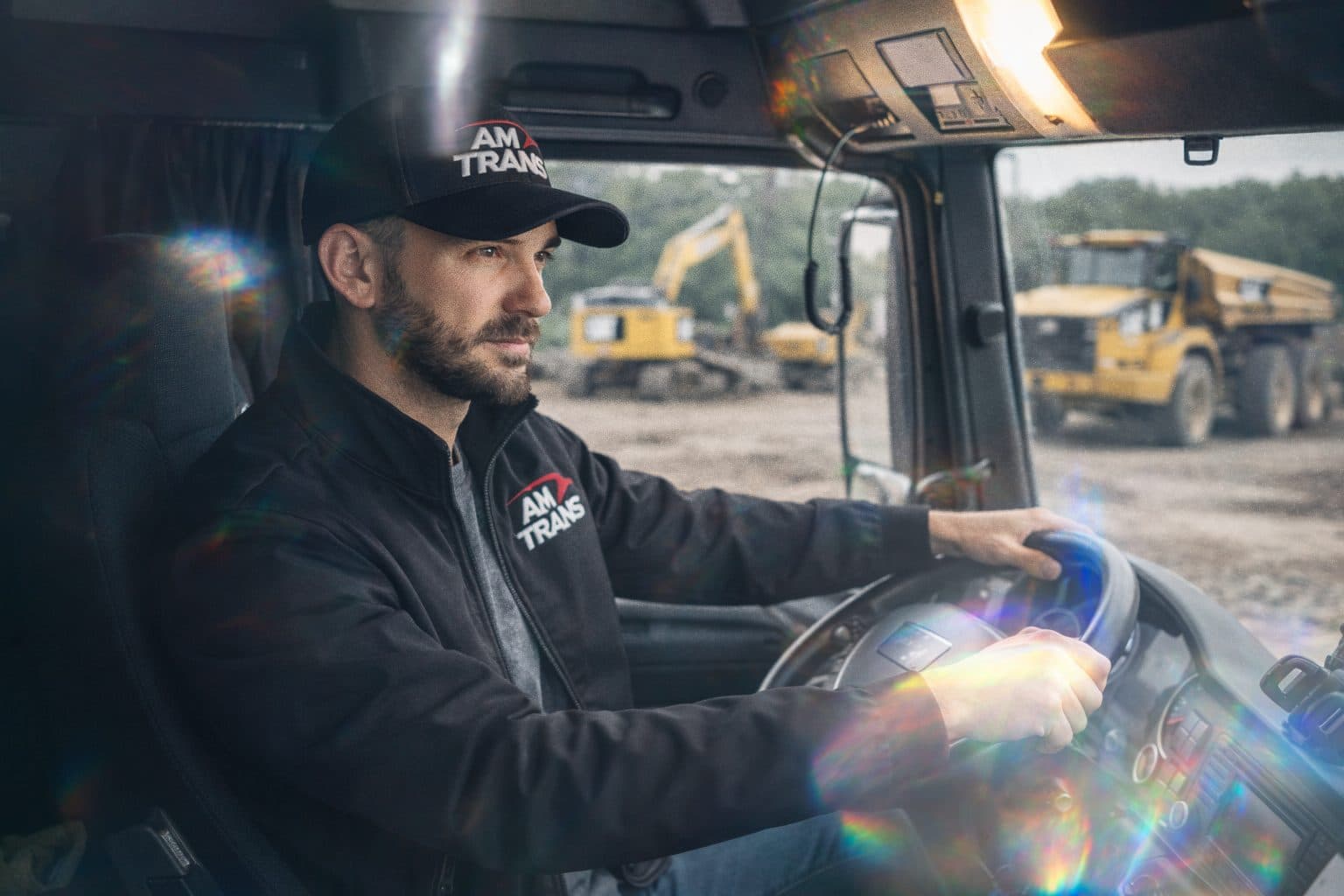 Professional AM TRANS driver in the cab